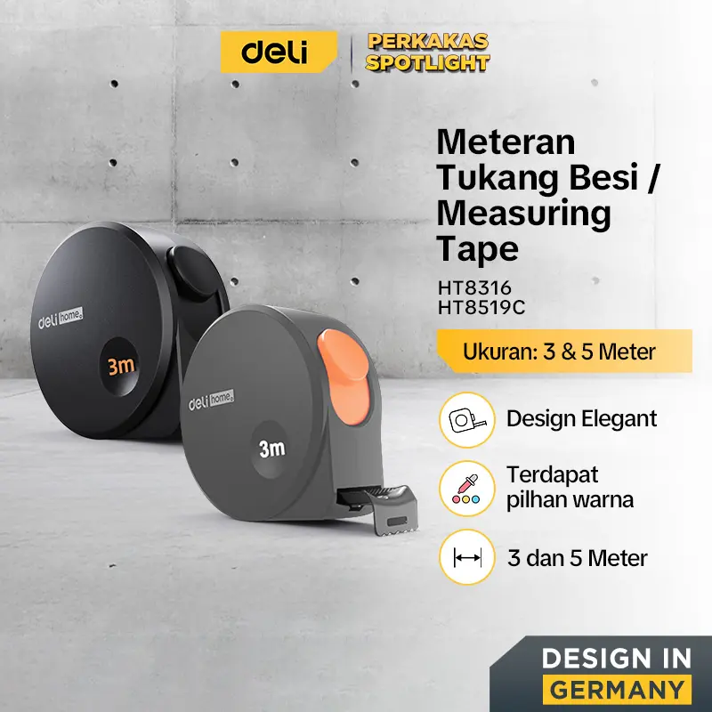 Deli Tools Meteran Tukang Besi / Measuring Tape 3 5 Meter HT8X1X