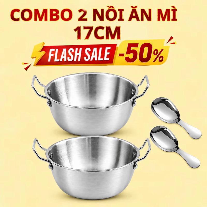(Live độc quyền NHUNG) Bộ 2 Nồi Ăn Mì Hàn Quốc 17cm TẶNG NGAY 2 Thìa Inox - Thiết Kế Sang Xịn, Chống Gỉ Sét, Giữ Nhiệt Tốt, Dễ Làm Sạch, Dùng Được Cho Bếp Từ, Gas, Gia Đình, Ký Túc Xá