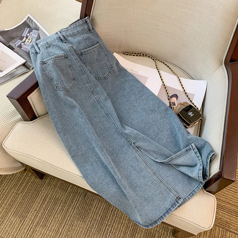 Rok Jeans Wanita Split Rok korean Rok A-Line Denim Rok Wanita 6