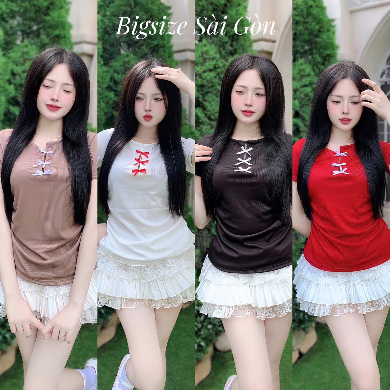 Áo Thun (Tăm QC )  Nữ Cổ Tròn Tay Ngắn Phối Nơ Thanh Lịch Vải Thun Tăm Dễ Thương Bigsize 45–90Kg Top Nữ Women– B.1578