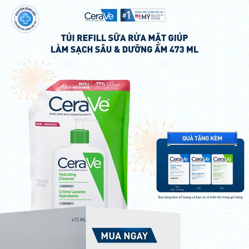   DEAL HOT  Sữa rửa mặt giúp làm sạch sâu dành cho da thường và da khô Cerave Hydrating Cleanser 473ML - Refill dạng gel không tạo bọt làm sạch sâu dịu nhẹ và cung cấp độ ẩm cho da. Chăm sóc da_Sữa rửa mặt_Skincare cho Nam và Nữ_Cleansing 