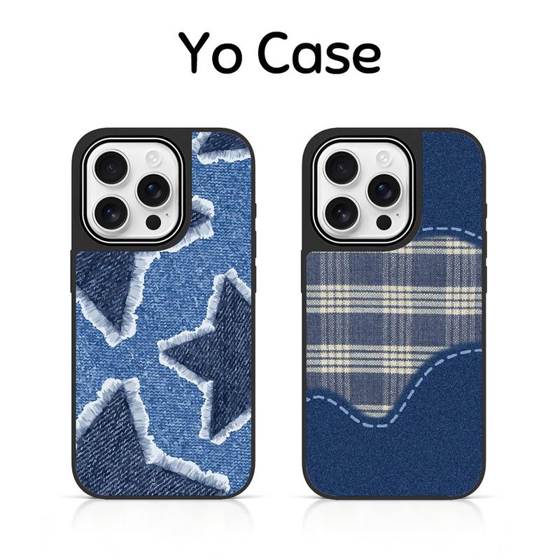 Plaid denim pattern matte Phone Case For iPhone 18 Pro Max 17 ProMax 16Pro 15 14Plus 13 12 11 Shockproof Phone soft border hard protective case