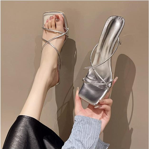 Dép guốc nữ phối dây mảnh kiểu dáng Hàn Quốc cao 7 phân Giày cao gót nữ 7 phân sang chánh Medona 066