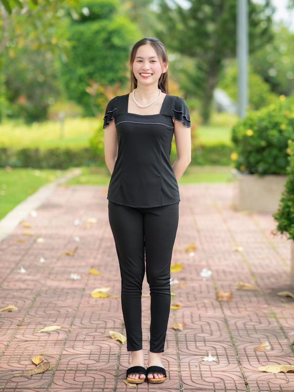  Bộ Quần Áo Cổ Vuông Tay Bèo Có Dây Sau Lưng Chất Thun Co Giãn Thoáng Mát Đi Chùa Du Xuân 