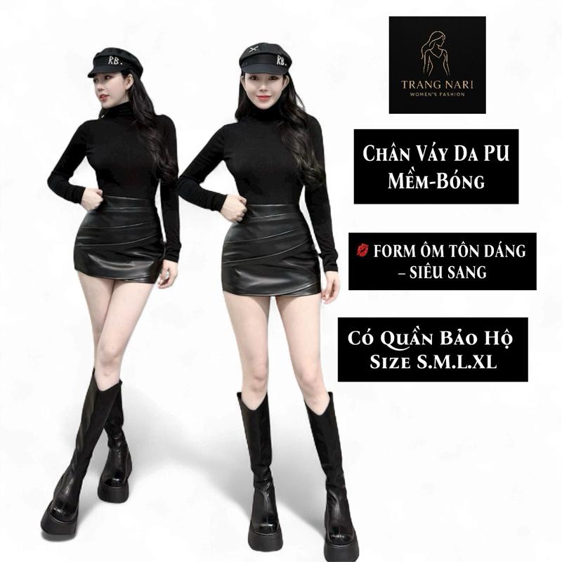  Chân Váy Da Cá Tính Có Lớp Quần Bảo Hộ Chân Váy Da Tôn Dáng Xếp Ly Che Khuyết Điểm Eo Hottrend 