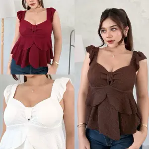 Aleya Top Crinkle Bkk include cup bra | baju atasan wanita Crop Cewek cup Bh Nyaman Panjang
