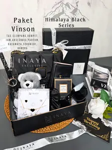 INAYA EXCLUSIVE Hampers Cewek Premium Snow Black Series Gift Box Hadiah Kado High Quality 100% Free Kartu Ucapan Box Exclusive Double Box Packaging