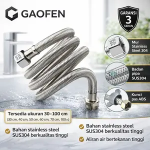 Selang Anyam Stainless Steel SUS304 1/2 Inci | Tahan Tekanan Tinggi | 30–100 cm