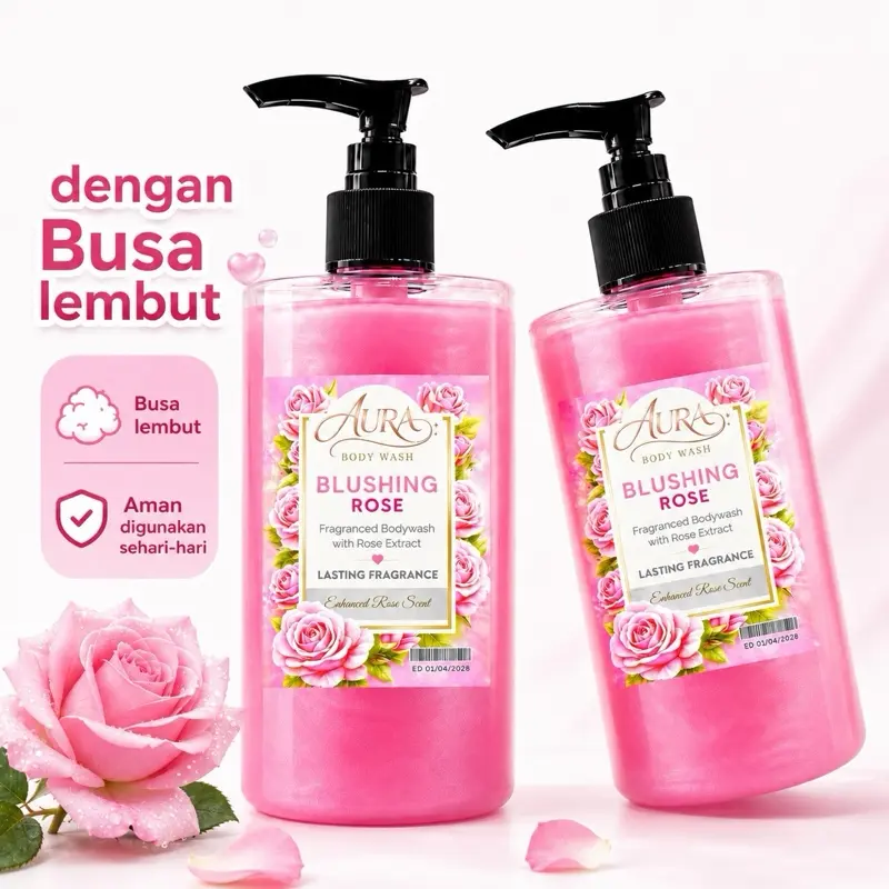 Sabun Mandi Cair 500 ml pump aroma botanical Rose PINK wangi tahan lama melembabkan kulit