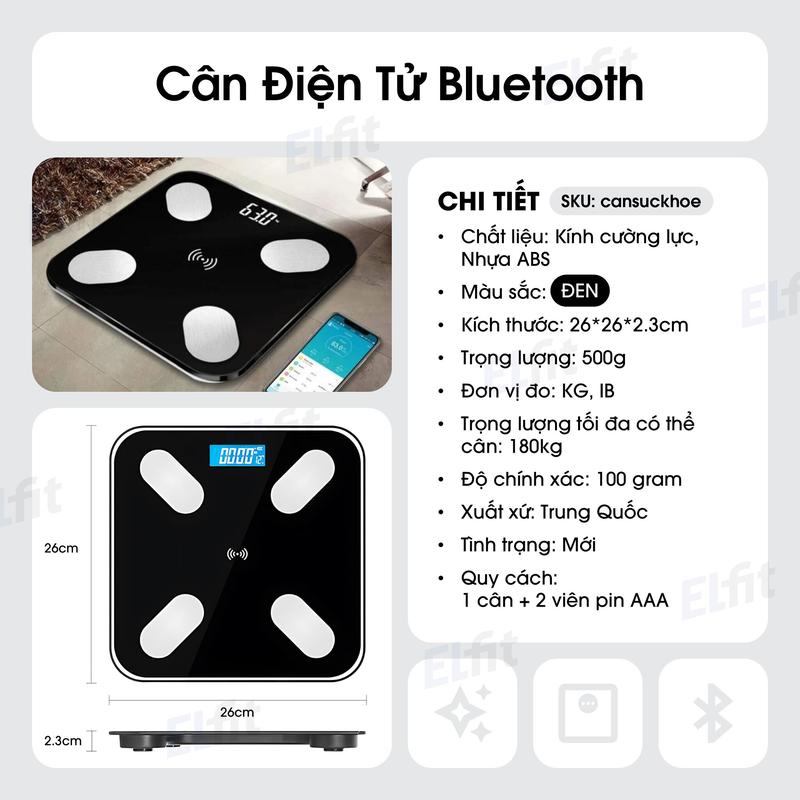 Cân Sức Khỏe Điện Tử Thông Min Kèm Pin Phân Tích Chỉ Số Cơ Thể Kết Nối Bluetooth Kiểu Dáng Hiện Đại Nhỏ Gọn Nhiều phép đo thành phần cơ thể 3
