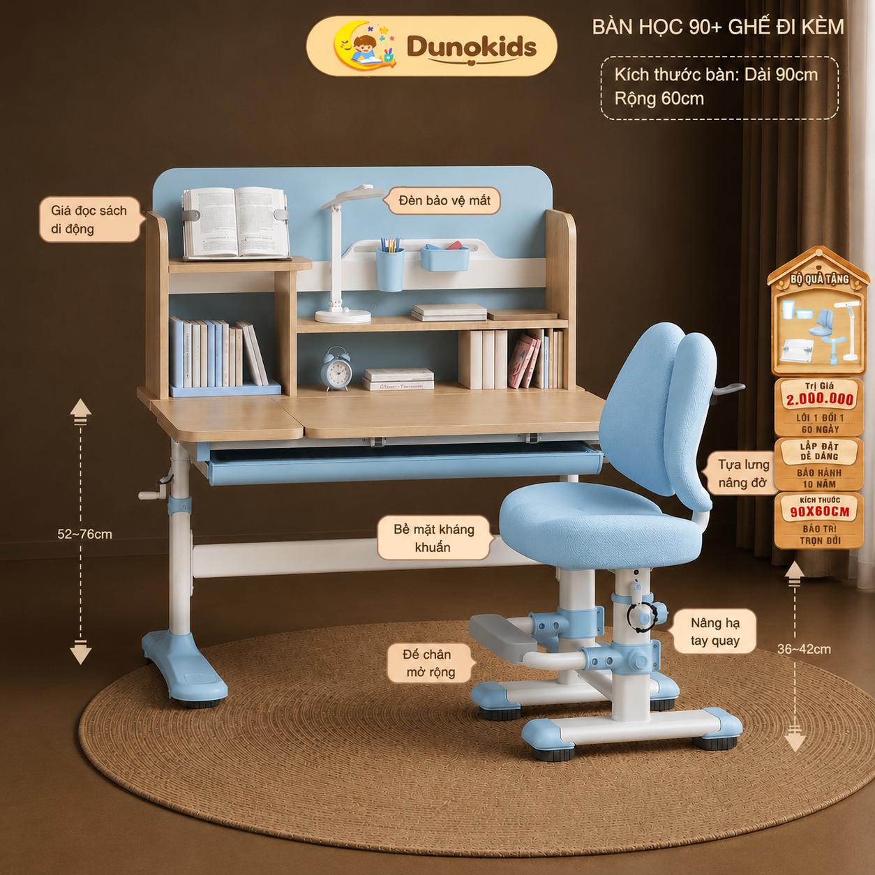 Đánh giá bàn học Dunokids R50: bản nâng cấp mặt bàn 900mm có gì khác D80?