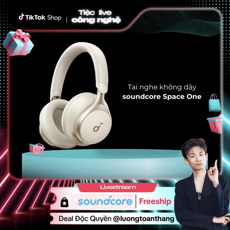 [Soundcore x Lương Toàn Thắng] Tai nghe không dây chụp tai soundcore Space One | Âm thanh Hi-res | Giảm ồn 98% | 55 giờ phát nhạc Nhét Tai Nghe Nhạc