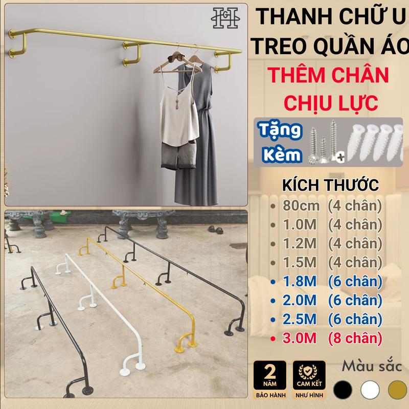  Siêu Chịu Lực - Thanh Treo Quần Áo Chữ U 8 Size 4-8 Chân Trợ Lực,Sơn Tĩnh Điện 3 Màu.Kèm Vít,Tắc Kê 