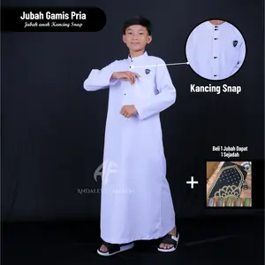 Beli 1 DAPAT 1 Sejadah - Jubah Gamis Muslim Anak Tanggung Laki Laki kancing Snap Praktis Modern Usia 10-16 Tahun Katun Polymicro