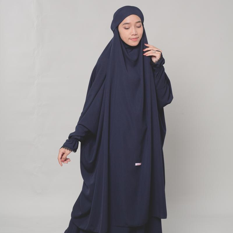 French Khimar tangan Renda syari Bahan Wolfis Malebbii Wardrobe hitam jilbab muslim  panjang  karet instan 6