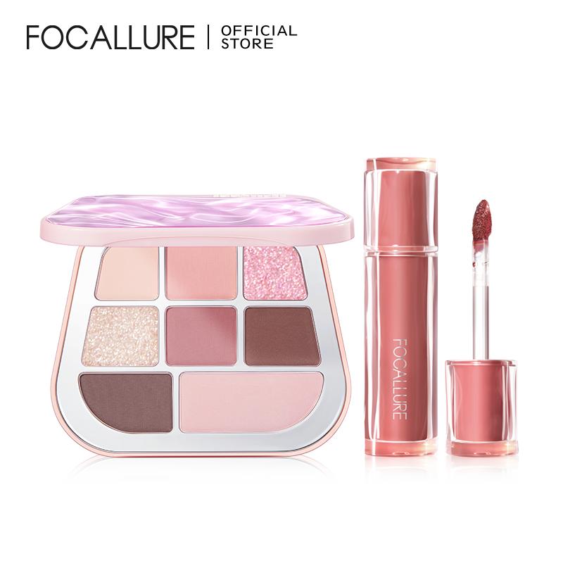 FOCALLURE Bộ 2 Sản Phẩm Bảng Phấn Mắt 8 Ô & Son Tint Bóng ProStain Mirror Syrup Tint