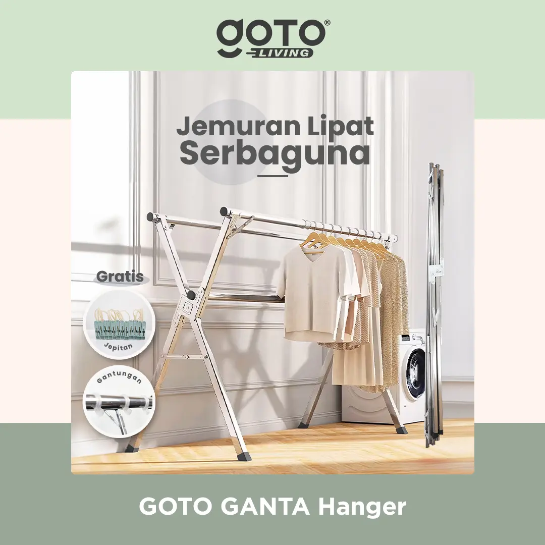 Goto [COD] Ganta Tiang Jemuran Hanger Baju Pakaian Handuk Lipat Portable