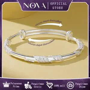 Gelang perak murni desain bunga gaya Korea, dapat disesuaikan untuk anak-anak & dewasa, anti karat, anti luntur, hadiah Valentine