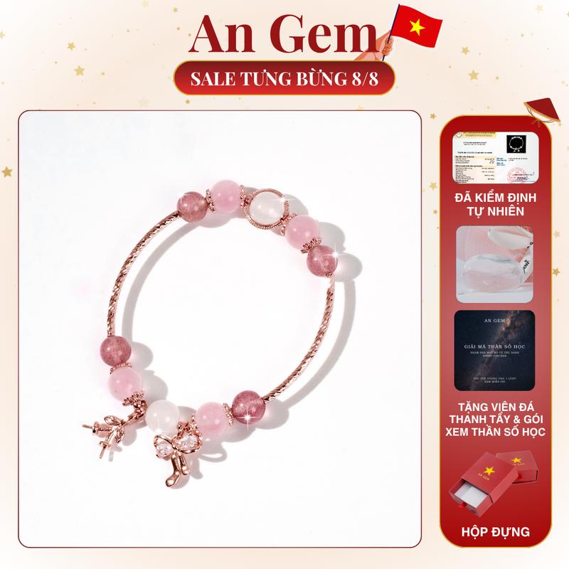 Vòng tay nữ đá tự nhiên mix charm vàng hồng An Gem, lắc tay đá phong thủy năng lượng tích cực phối charm nơ cherry tinh tế Bracelet Rose Gold phụ kiện quà tặng sinh nhật giáng sinh Noel Tết Valentine [TẶNG GÓI XEM THẦN SỐ HỌC, TÚI ĐÁ TRẮNG]