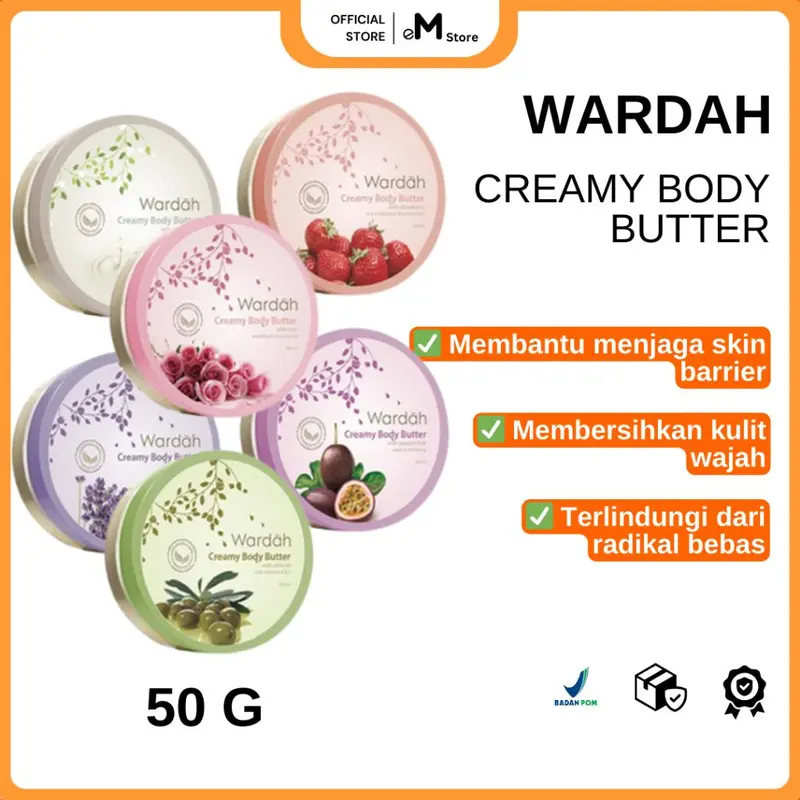 WARDAH - CREAMY BODY BUTTER 50ML | olive rose LAVENDER & GINGER STRAWBERRY PASSION FRUIT Bunga Mawar Tubuh 0