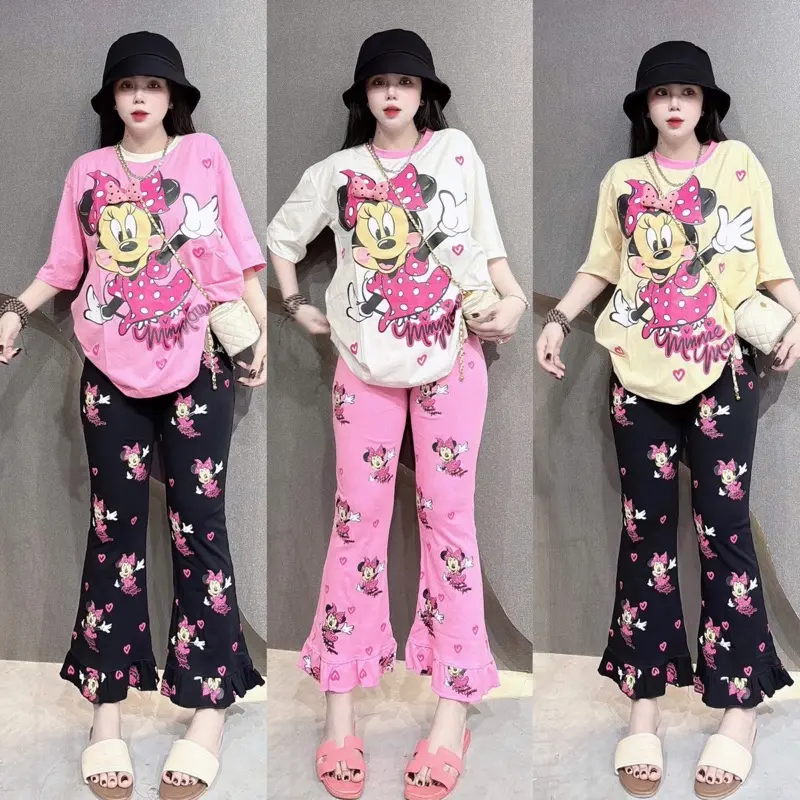Bộ sét nữ Micki áo from rộng quần loe bèo in 3D