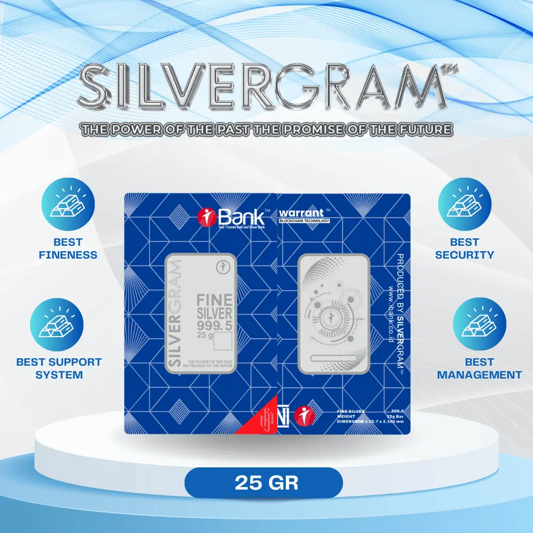 Perak Batangan  Silvergram 25 gram dengan Kadar Kemurnian 999,5