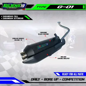 GOJENX19 KNALPOT STANDAR RACING ORIGINAL PERFORMANCE G-01 ALL MATIC FULL SYSTEM BEAT,MIO,VARIO,PCX,SCOOPY,NMAX,SPIN,XEON,SKYWAVE,SKYDRIVE,LEXY FINISHING CAT HITAM COATING ANTI BARET  Motor Mesin