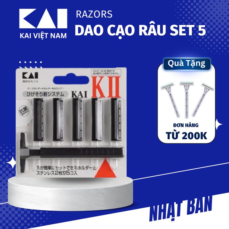 Set Dao Cạo Râu KAI - KII 2 Lưỡi Kép Kai Cao Cấp 1 Thân, 5 Lưỡi Dao Cạo Râu Thay Thế