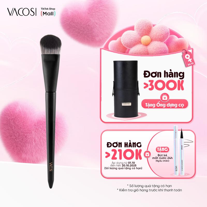 Cọ Nền Vát Xéo VACOSI, Lông Cọ Mềm Mịn, Đa Năng Từ Nền Đến Má Hồng Kem F12-Y24
