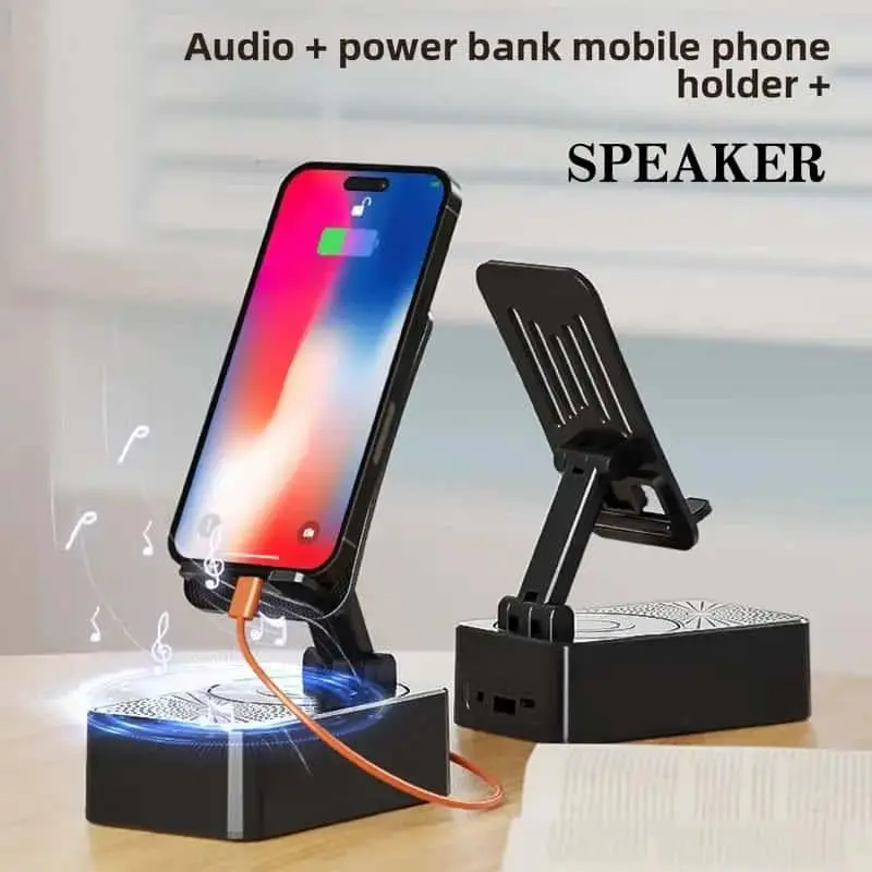 Beli speaker dapat kabel data 3-in-1 gratis   5000MA holder hp bisa puter dan bisa pakai speaker bluetooth dan powerbank/portable baterai cas / Ponsel
