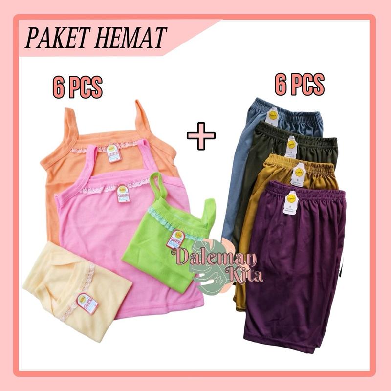 PAKET HEMAT 6pcs singlet renda pelangi + 6pcs celana strit tayet | paket daleman anak murah | setelan anak perempuan grosir kamisol 1