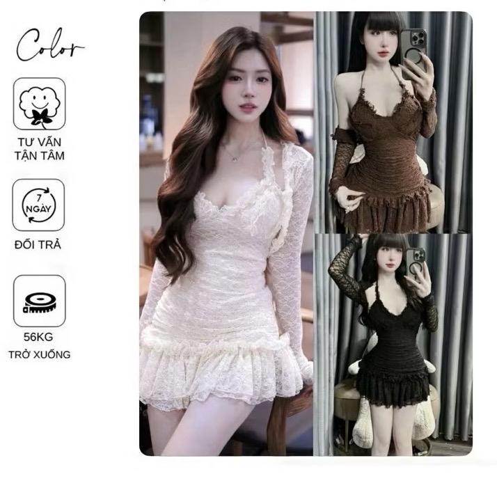 loại 1- có bigsize + có mút Set đầm body 2 chi tiết + kèm khoác ren mùa hè đi tiệc đi biển dạo phố by Tường Vy Shop