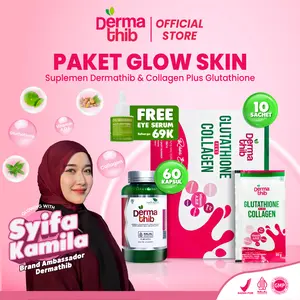 [PAKET GLOW SKIN] - DERMATHIB Suplemen Jerawat Isi 60 + Collagen Drink Plus Glutathione Mencerahkan Memutihkan Kulit