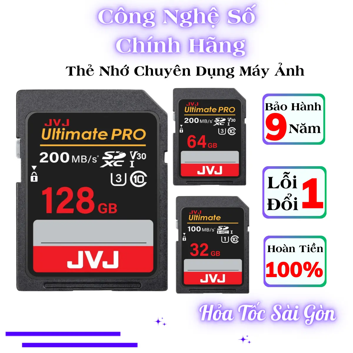 [ Bảo Hành 9 Năm Lỗi 1 Đổi 1 ] Thẻ Nhớ SD JVJ 128GB /64GB /32GB Tốc Độ 200MB/s Chuyên Dụng Cho Máy Ảnh - Thẻ Nhớ JVJ SD 32GB /64GB /128GB - Thẻ Nhớ Máy Ảnh - Công Nghệ Số Chính Hãng