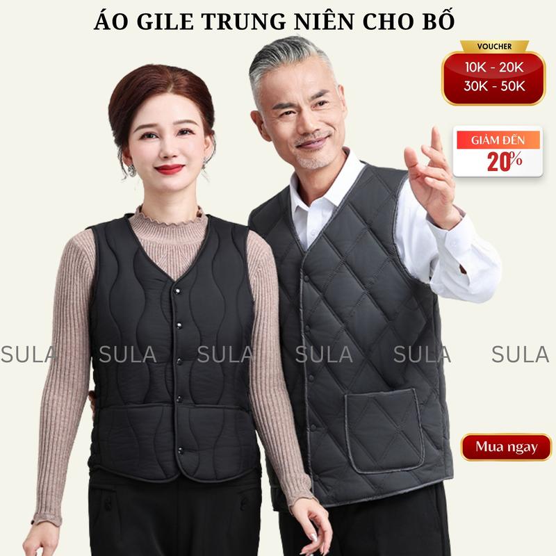 Áo gile phao lót lông nam trung niên tặng bố tặng ông giữ nhiệt cực tốt mặc thu đông