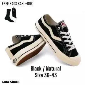 Ventelaa Low Black Natural Black White Sepatu Pria Wanita Kanvas Hitam Shoes Sneakers Putih