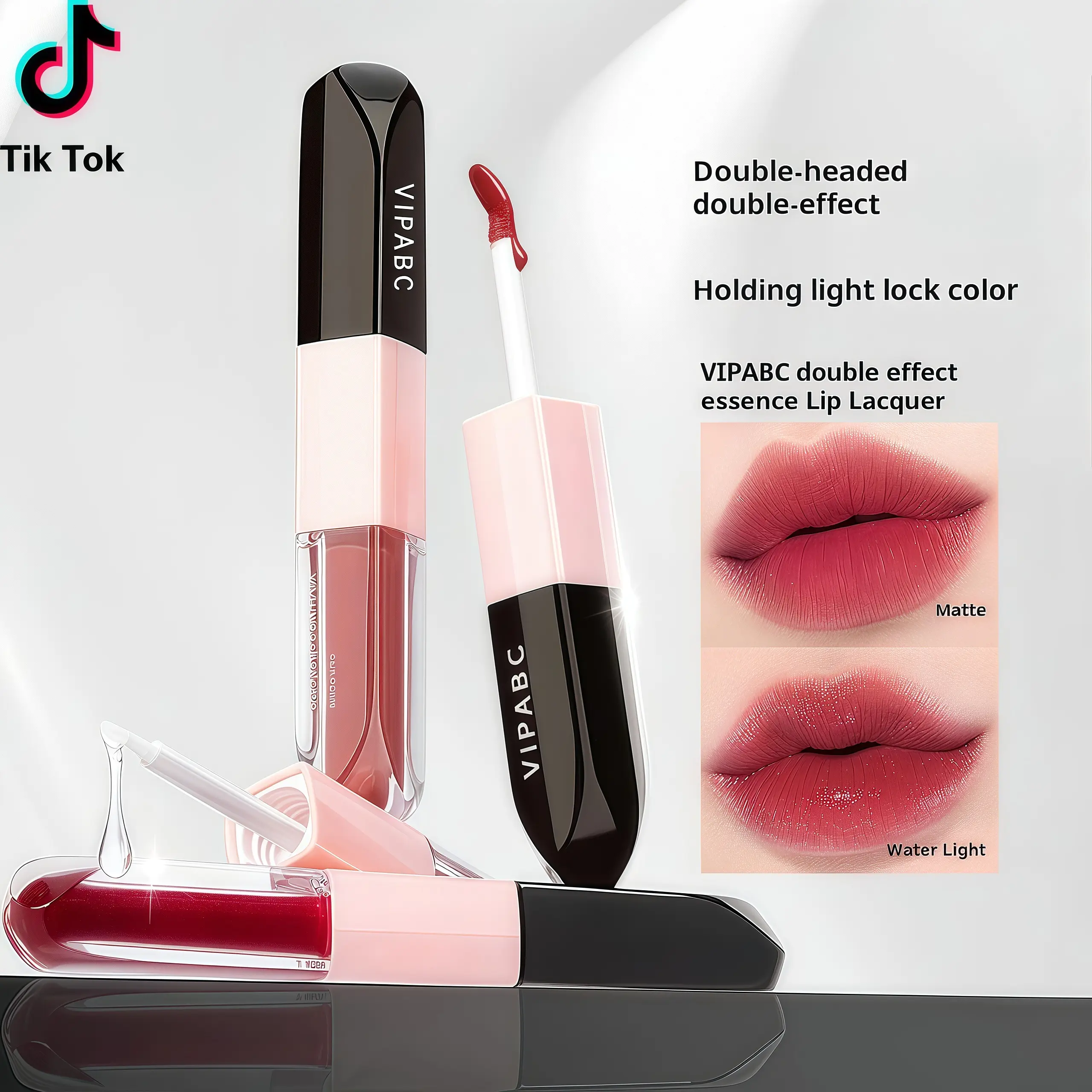 Classic ladies double-head essence lip glaze moisturizing lip care non-stick cup lip plumping lipstick lip makeup 2 in 1