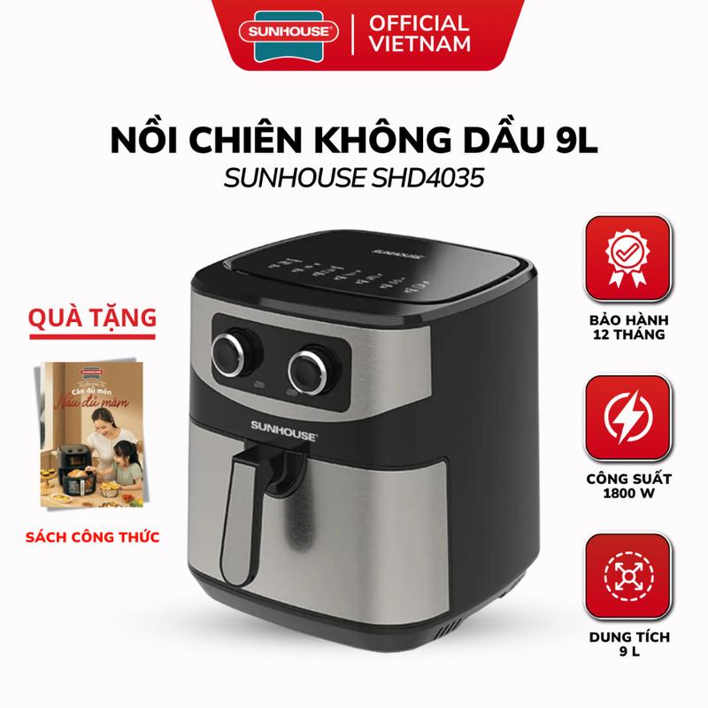 Nồi Chiên Không Dầu NMC SUNHOUSE SHD4035 - 9L, Công Suất 1800W, Bảo Hành 1 Năm, Điều Khiển Núm Xoay