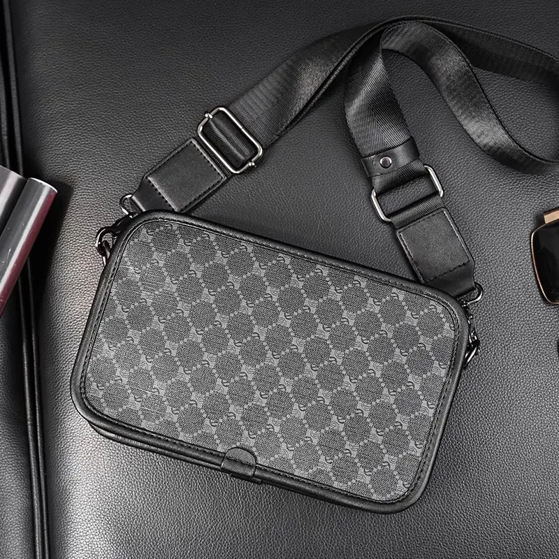 Checkered fashion shoulder bag Street trend small shoulder bag Korean version men's crossbody bag Leisure commuting small square bag men's bag
