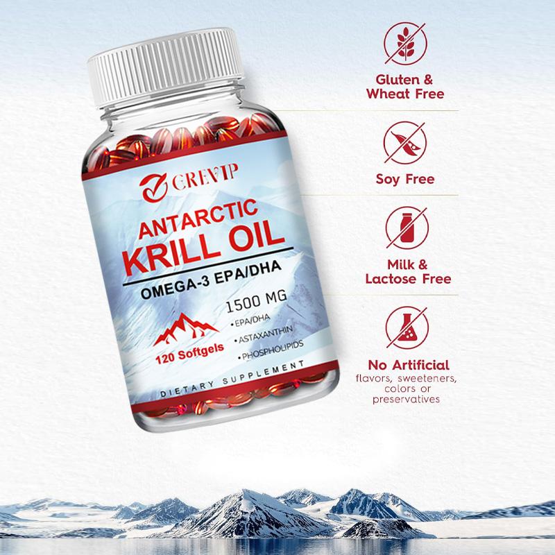 Product Introduction of Grevip-Minyak Krill Antartika-120 Kapsul/Botol-Astaxanthin-Omega-3 EPA, DHA-Fosfolipid-Non-GMO-Bebas Gluten-1500 mg 10
