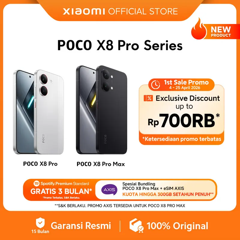 POCO X8 Pro Series | POCO X8 Pro Max (12GB/512GB)  (12GB+256GB) | POCO X8 Pro (12GB+512GB) (8GB+512GB) (8GB+256GB) | Dimensity 9500s* | 8500mAh (typ) battery dengan 100W HyperCharge* | HP Gaming [Xiaomi Official Store]