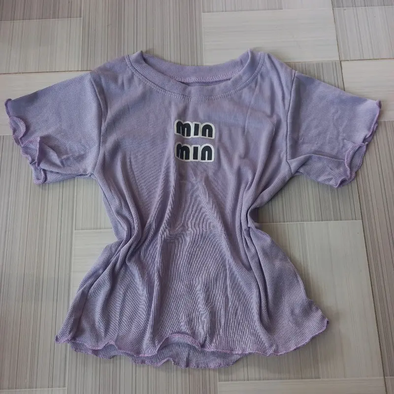 Áo thun baby dáng lửng, croptop cổ lé phối mí tay 2