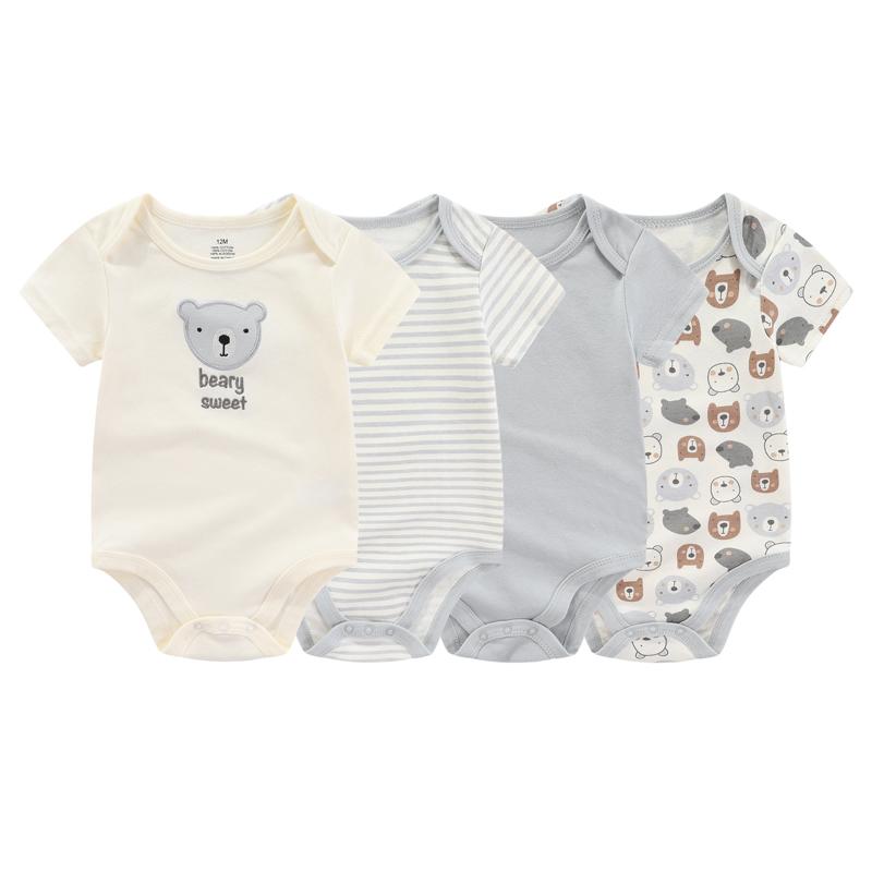 Quần Áo Trẻ Em Kiddiezoom, 4 Mảnh, Bốn Mùa, Unisex, Thiết Kế Hoạt Hình, ngắn Tay, Thích Hợp Cho Em Bé Trai Và Bé Gái, Áo Liền Quần, Dễ Thương, 100% Bông, Quần Áo Sơ Sinh 5