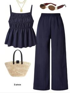 Conjunto de verano para mujer, top halter de estilo elegante con pantalones de pierna ancha, perfecto para vacaciones y para combinar con hermana
