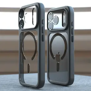 CASE AKRILIK MAGSAFE HYBRID METAL TOMBOL COMPATIBEL FOR IPHONE 17/17 PRO/17 PRO MAX CASING ANTI KUNING ANTI YELLOW ARILIC MIKA CLEAR LIST WARNA PELINDUNG CAMERA