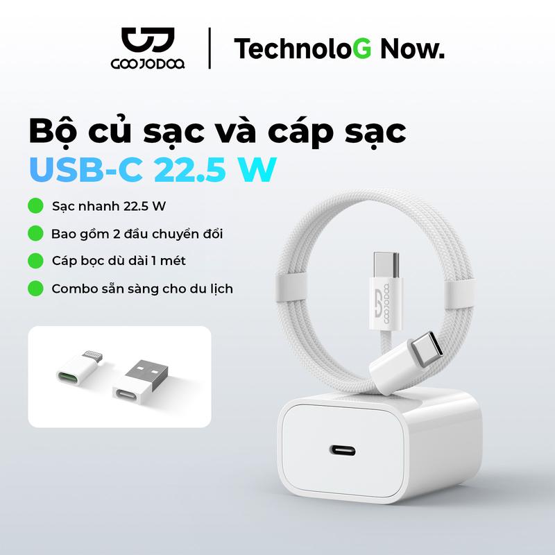 Bộ củ sạc và cáp sạc USB-C 22.5 W, Sạc nhanh 22.5 W, Bao gồm 2 đầu chuyển đổi,…