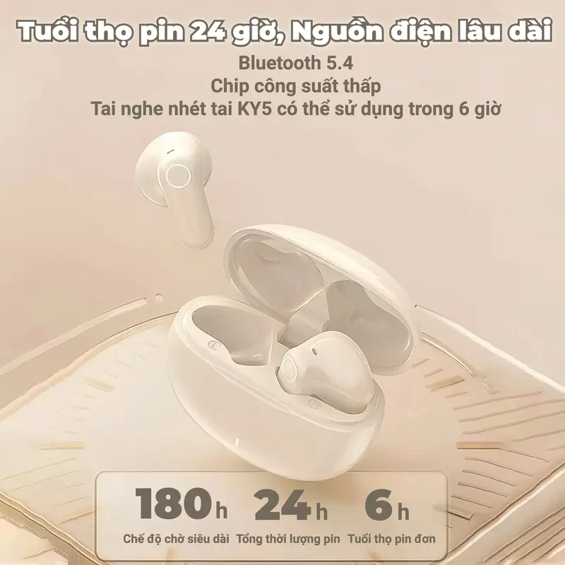 Tai nghe KY5 Nhét Tai Ánh Sáng Mới Nhất [3 Quà tặng] 1 Nhãn dán hoạt hình+1 Dây buộc+1 Bao tay chơi game, Âm thanh nổi mức HiFi, Micrô tích hợp, Chống nước iPX5, Điều khiển cảm ứng, Khử tiếng ồn cho iPhone và Andriod | BigBuy360 - bigbuy360.vn