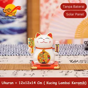 Pajangan Kucing Keramik Porcelain (12x12x14 Cm) Hoki Rejeki Sehat