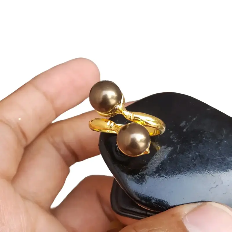 Cincin Mutiara Cokelat Lapis Emas Kuning 0