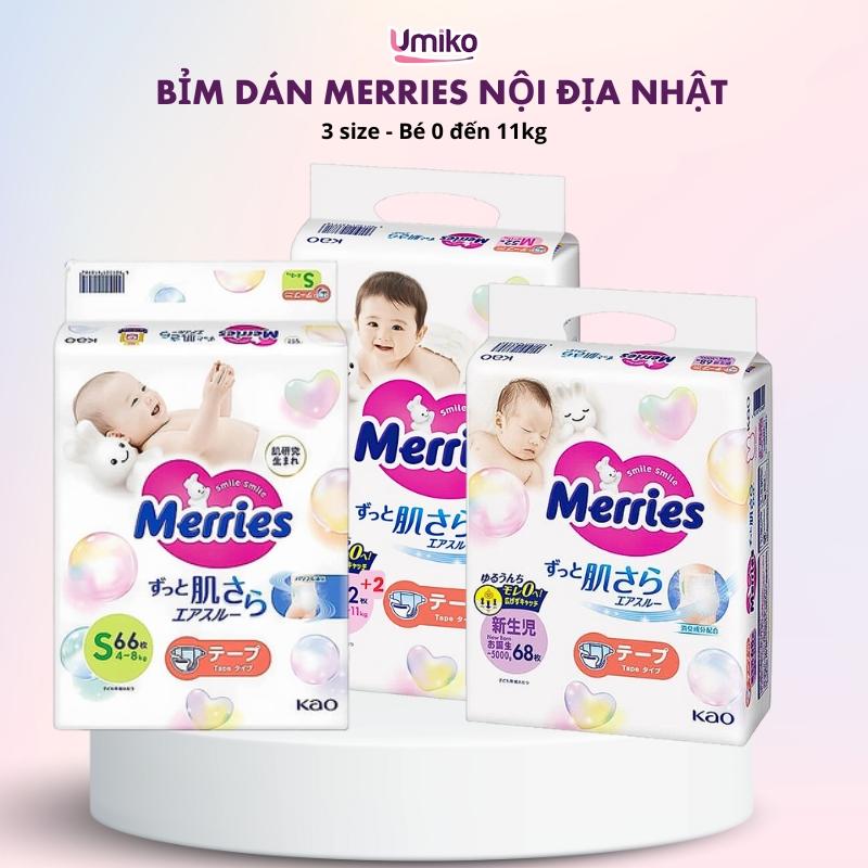 Bỉm/ tã dán Merries nội địa Nhật Bản 3 size tã dán an toàn cho bé